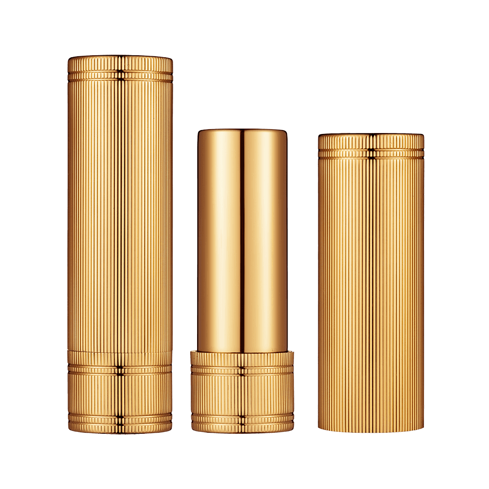 Tubo de barra de labios redondo de aluminio dorado cepillado a rayas de 12,1 mm HL8331